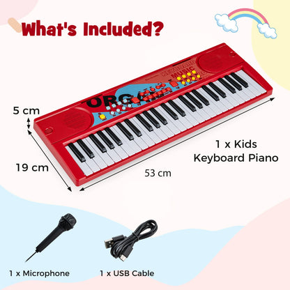 49 Keys Portable Kids Piano Keyboard-Red