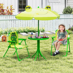 Kids Picnic Table and Chair Set with 2 Folding Chairs and Height Adjustable Umbrella-Green