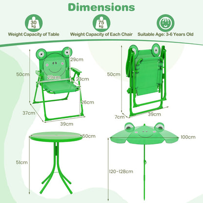 Kids Picnic Table and Chair Set with 2 Folding Chairs and Height Adjustable Umbrella-Dark Green