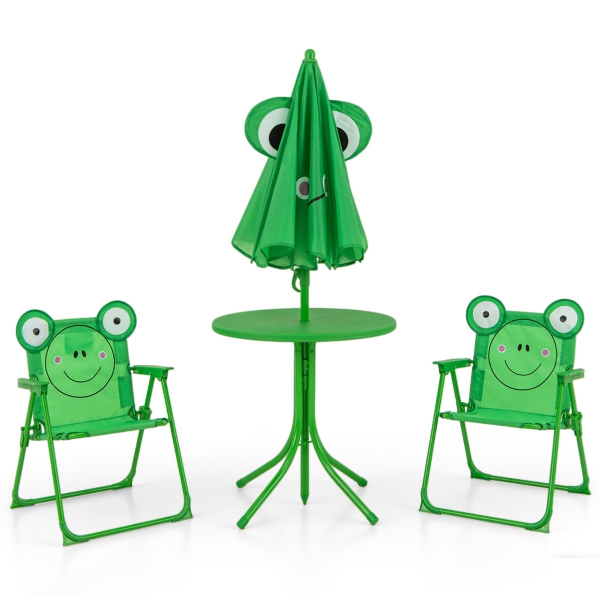 Kids Picnic Table and Chair Set with 2 Folding Chairs and Height Adjustable Umbrella-Dark Green