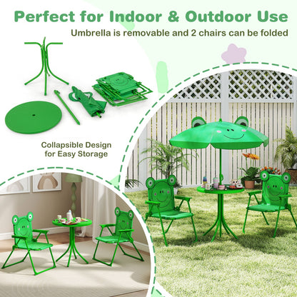 Kids Picnic Table and Chair Set with 2 Folding Chairs and Height Adjustable Umbrella-Dark Green