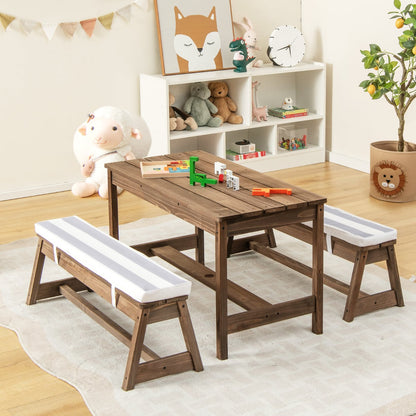 Kids Picnic Table with Cushions and Umbrella-Grey