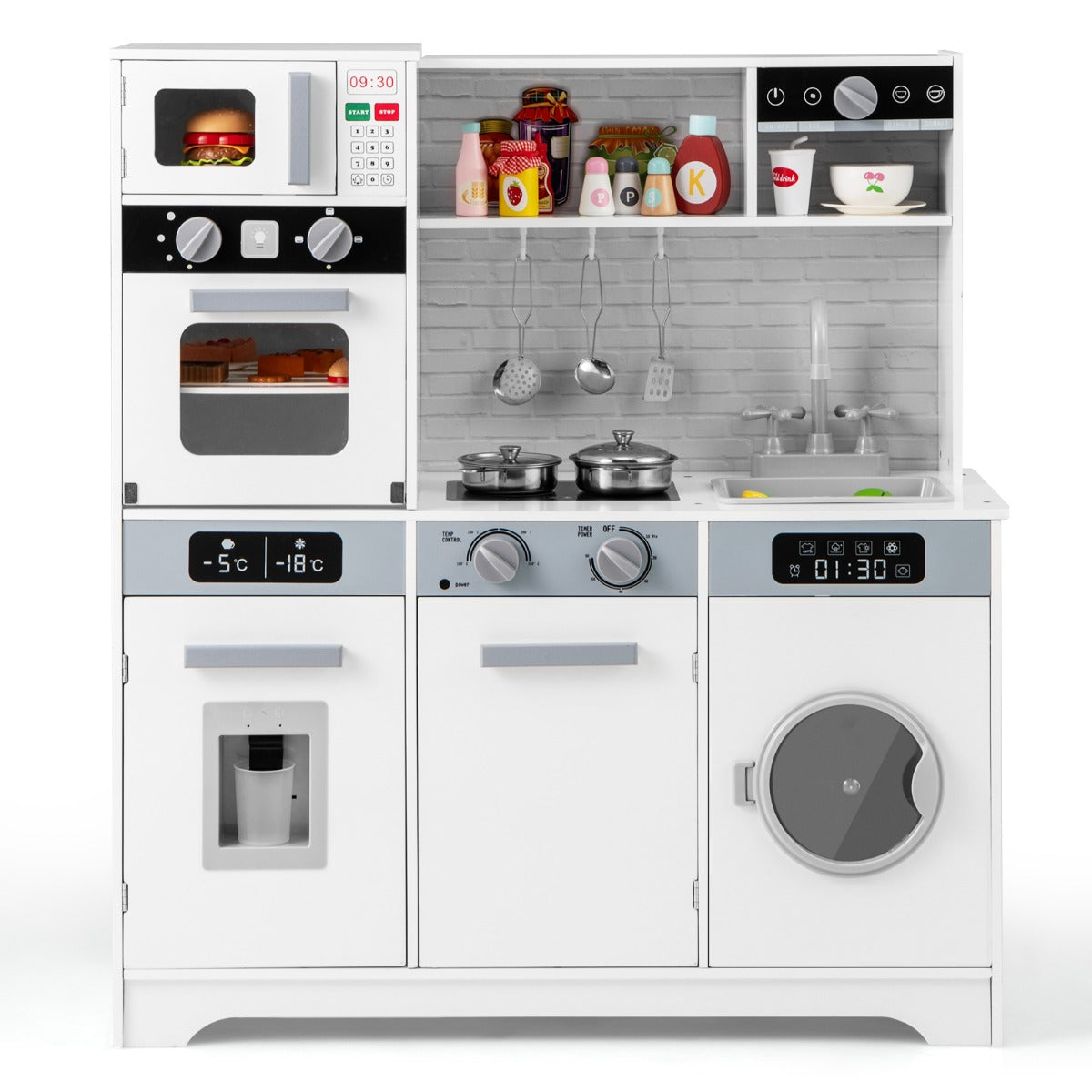 Kids Play Kitchen Toy Set with Water Dispenser and Sink-White