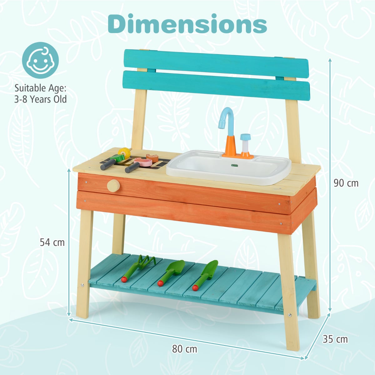Kids Play Kitchen Set Wooden Kitchen Playset with Cooking & Gardening Accessories-Blue