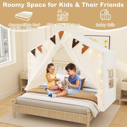Kids Play Tent 3-4 Kids Large Play Tent House with Fabric and Screen Curtains-Beige
