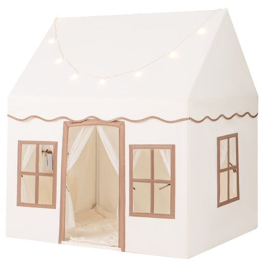 Kids Play Tent with Star Lights and Non-slip Mat-Khaki