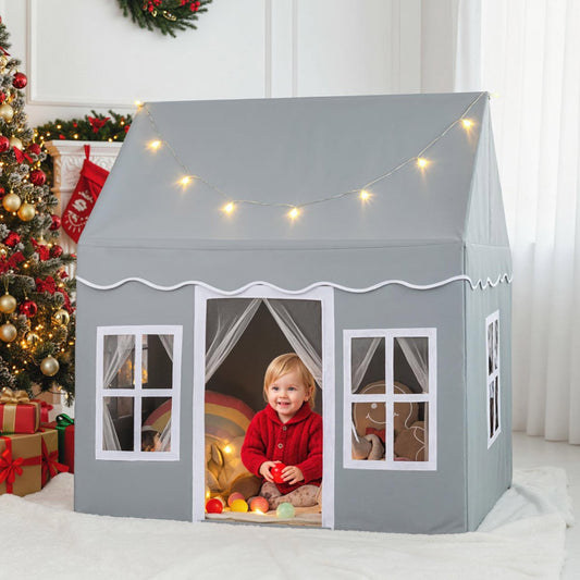 Kids Play Tent with Star Lights and Non-slip Mat-Grey
