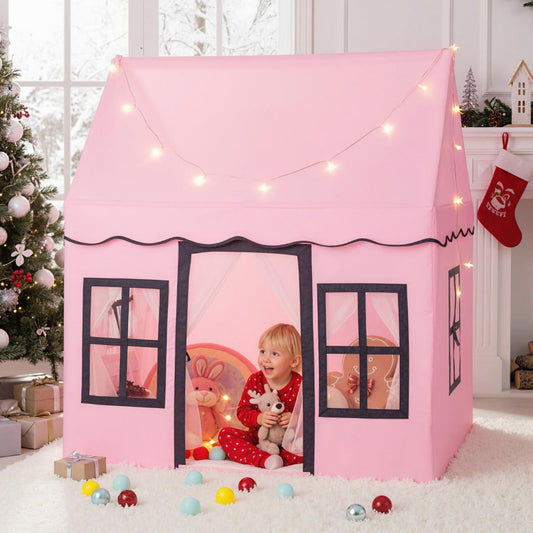 Kids Play Tent with Star Lights and Non-slip Mat-Pink