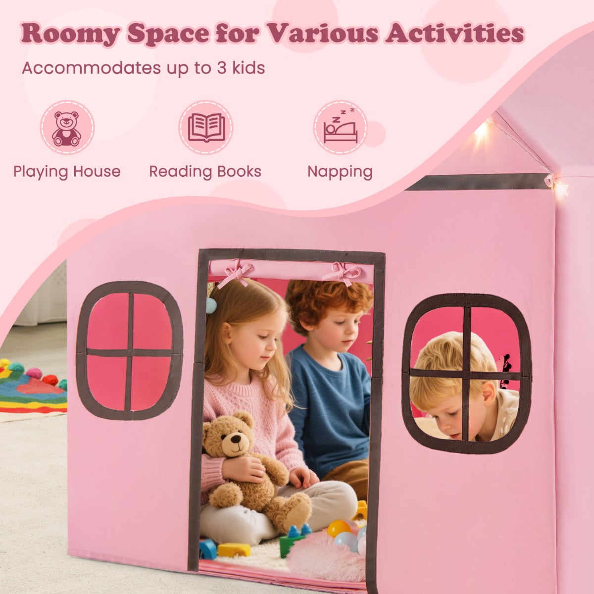 Kids Play Tent Large Playhouse Indoor Play Tent-Pink