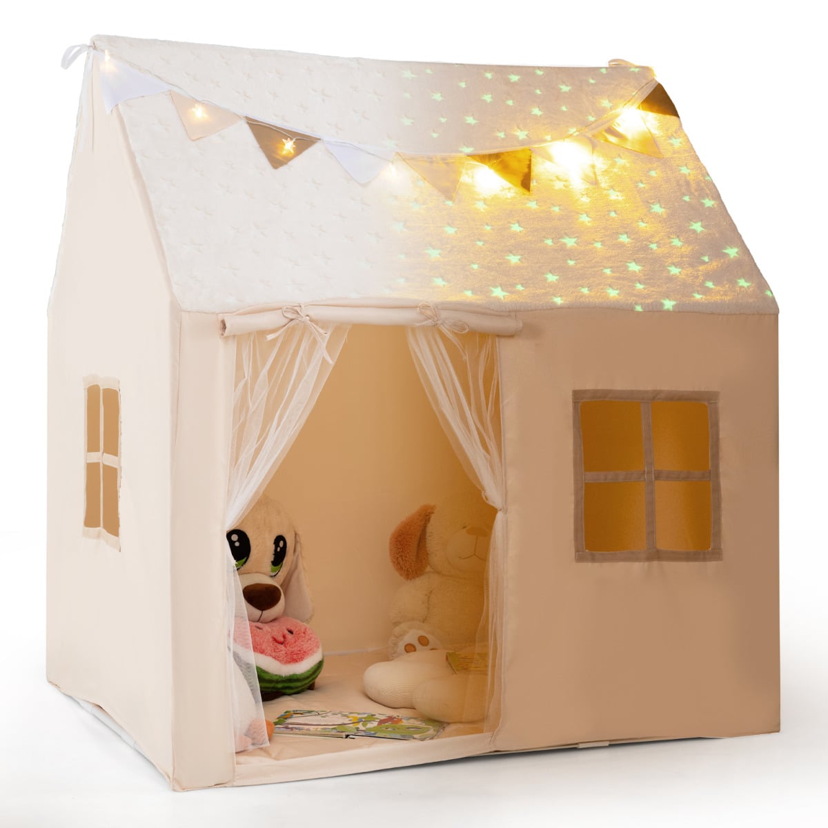 Kids Play Tent with Glow in the Dark Stars-Beige