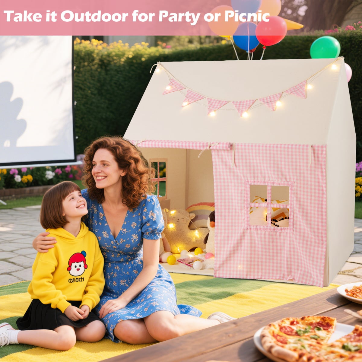 Kids Play Tent with Padded Mat for Children Aged 3-8 Years Old-Pink