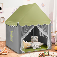 Large Kids Play House with Washable Mat and Star Lights-Light Green