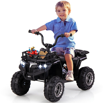 6V 4-Wheeler Quad Car with One-Button Start and Tread Tires-Black