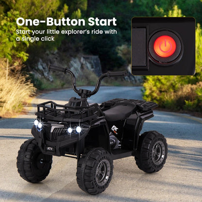 6V 4-Wheeler Quad Car with One-Button Start and Tread Tires-Black