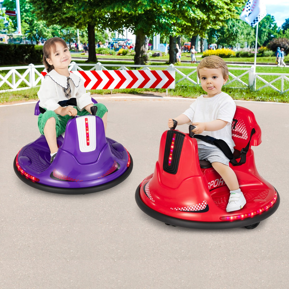 12V Kids Ride On Electric Bumper Car with Dual Joysticks and Remote Control-Purple