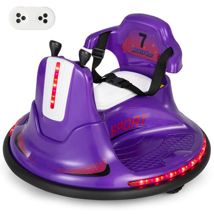 12V Kids Ride On Electric Bumper Car with Dual Joysticks and Remote Control-Purple