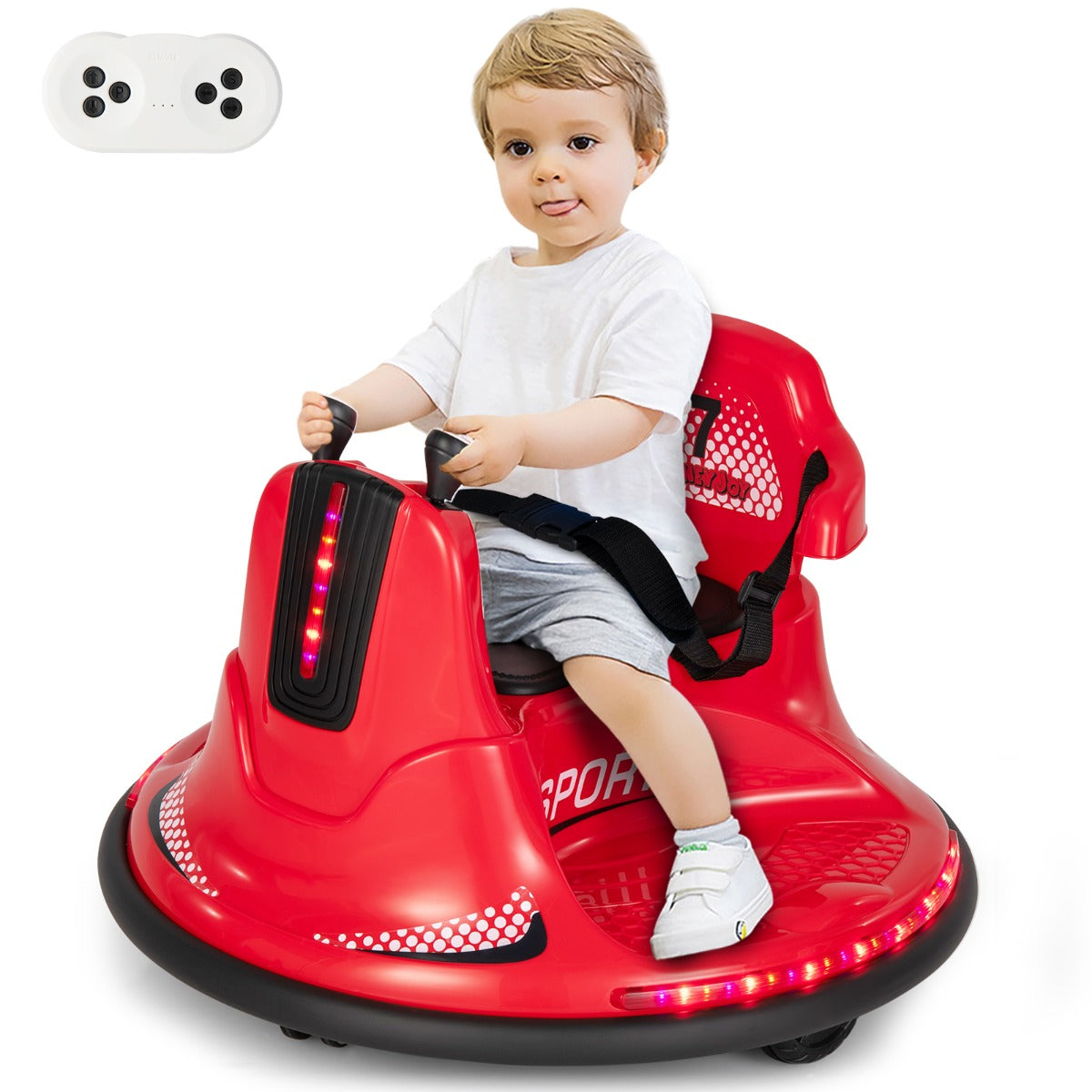 12V Kids Ride On Electric Bumper Car with Dual Joysticks and Remote Control-Red
