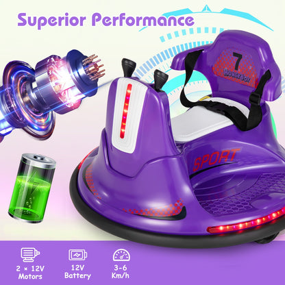 12V Kids Ride On Electric Bumper Car with Dual Joysticks and Remote Control-Purple