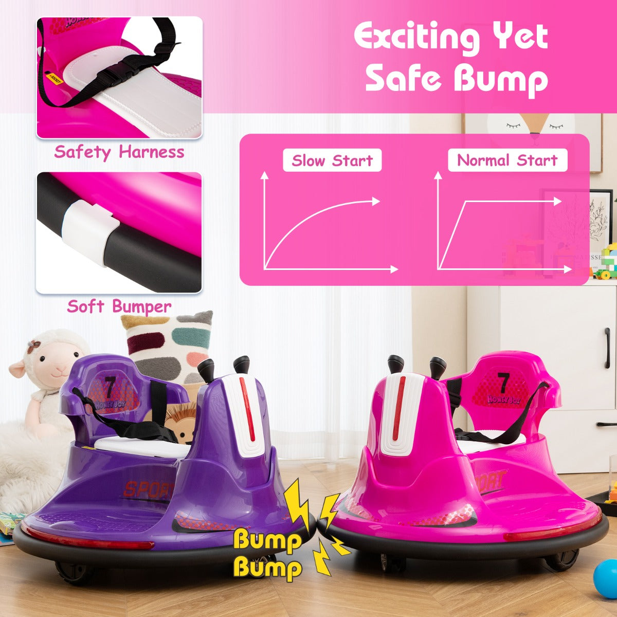 12V Kids Ride On Electric Bumper Car with Dual Joysticks and Remote Control-Pink