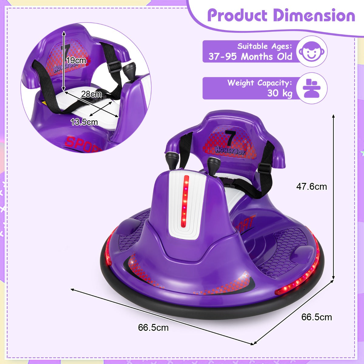 12V Kids Ride On Electric Bumper Car with Dual Joysticks and Remote Control-Purple