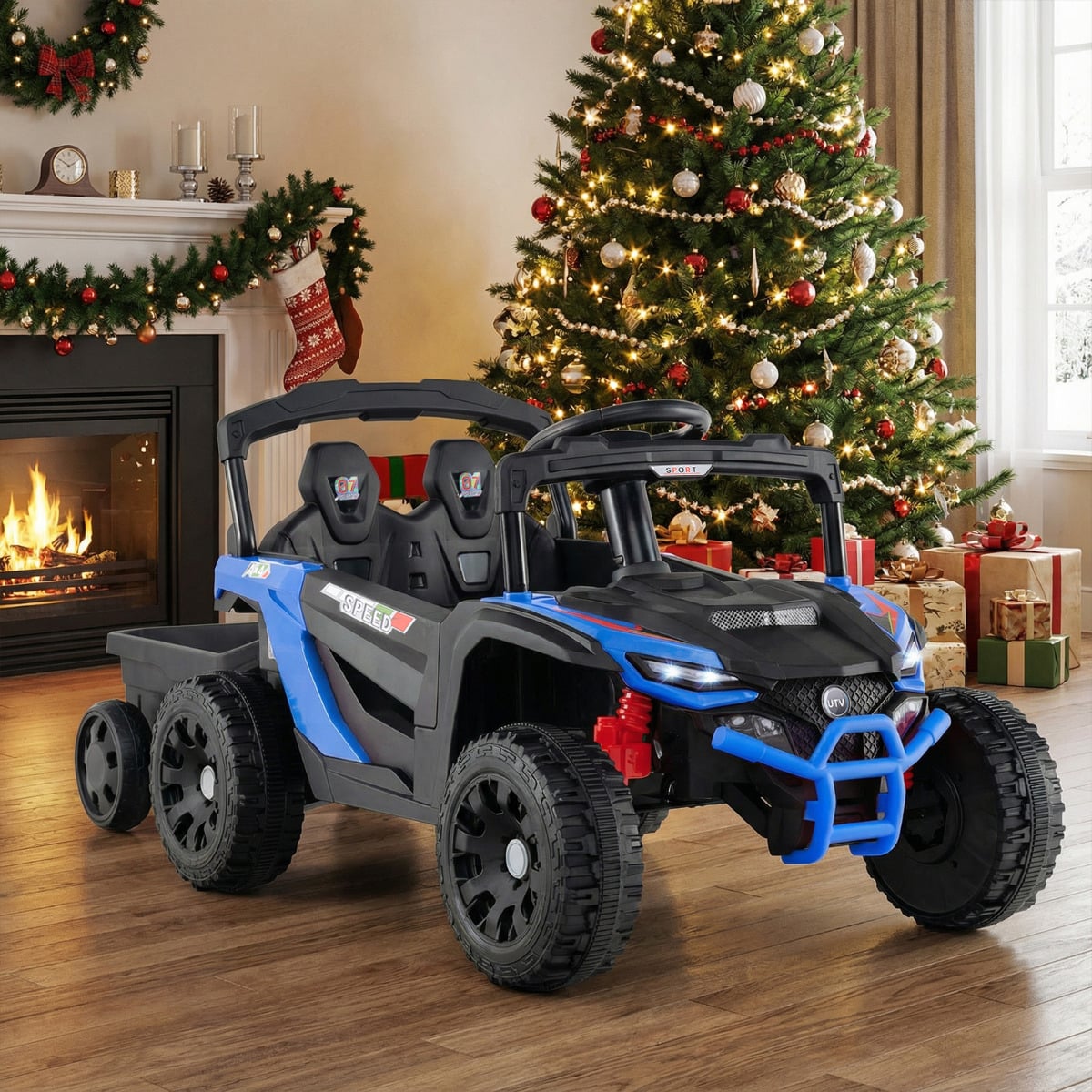 12V Battery Powered Ride On Kids Tractor with Detachable Trailer-Navy