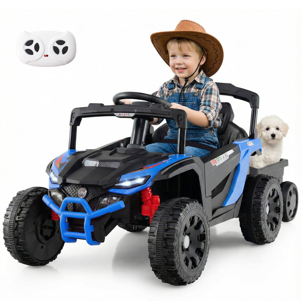 12V Battery Powered Ride On Kids Tractor with Detachable Trailer-Navy