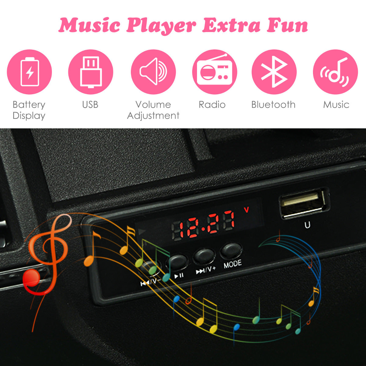 12V Kids Ride on Truck with 2.4G Parental Remote Control and Music-Pink