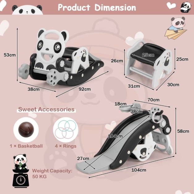 Kids Rocking Horse and Slide Set with Basketball and Ring Game