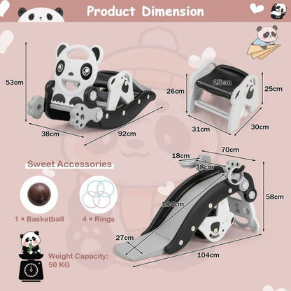 Kids Rocking Horse and Slide Set with Basketball and Ring Game