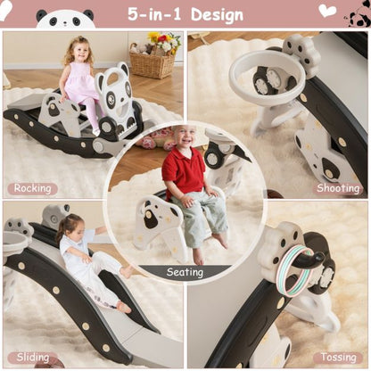 Kids Rocking Horse and Slide Set with Basketball and Ring Game