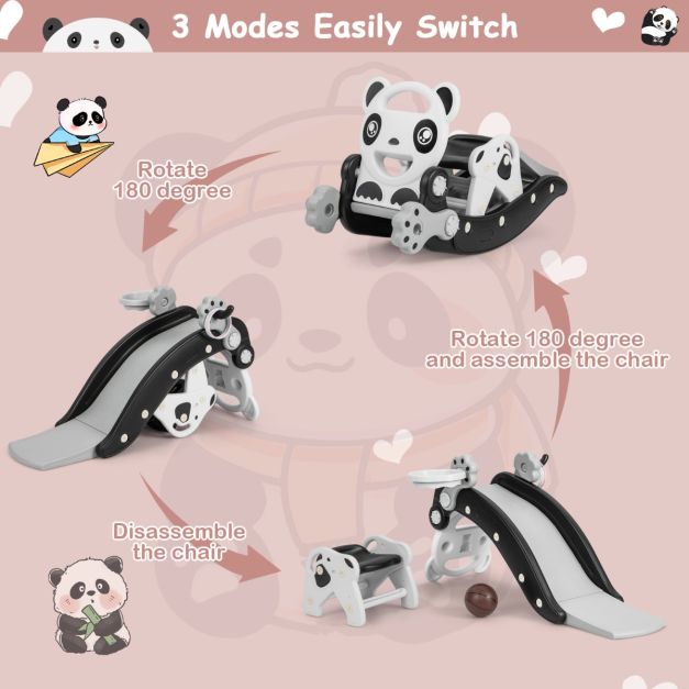 Kids Rocking Horse and Slide Set with Basketball and Ring Game