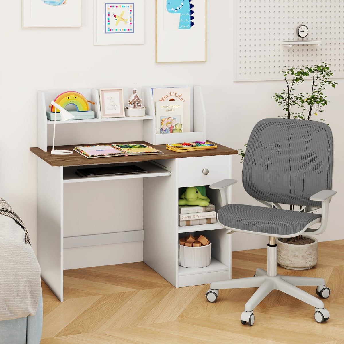 Kids Study Desk Multifunctional Student Desk-Natural