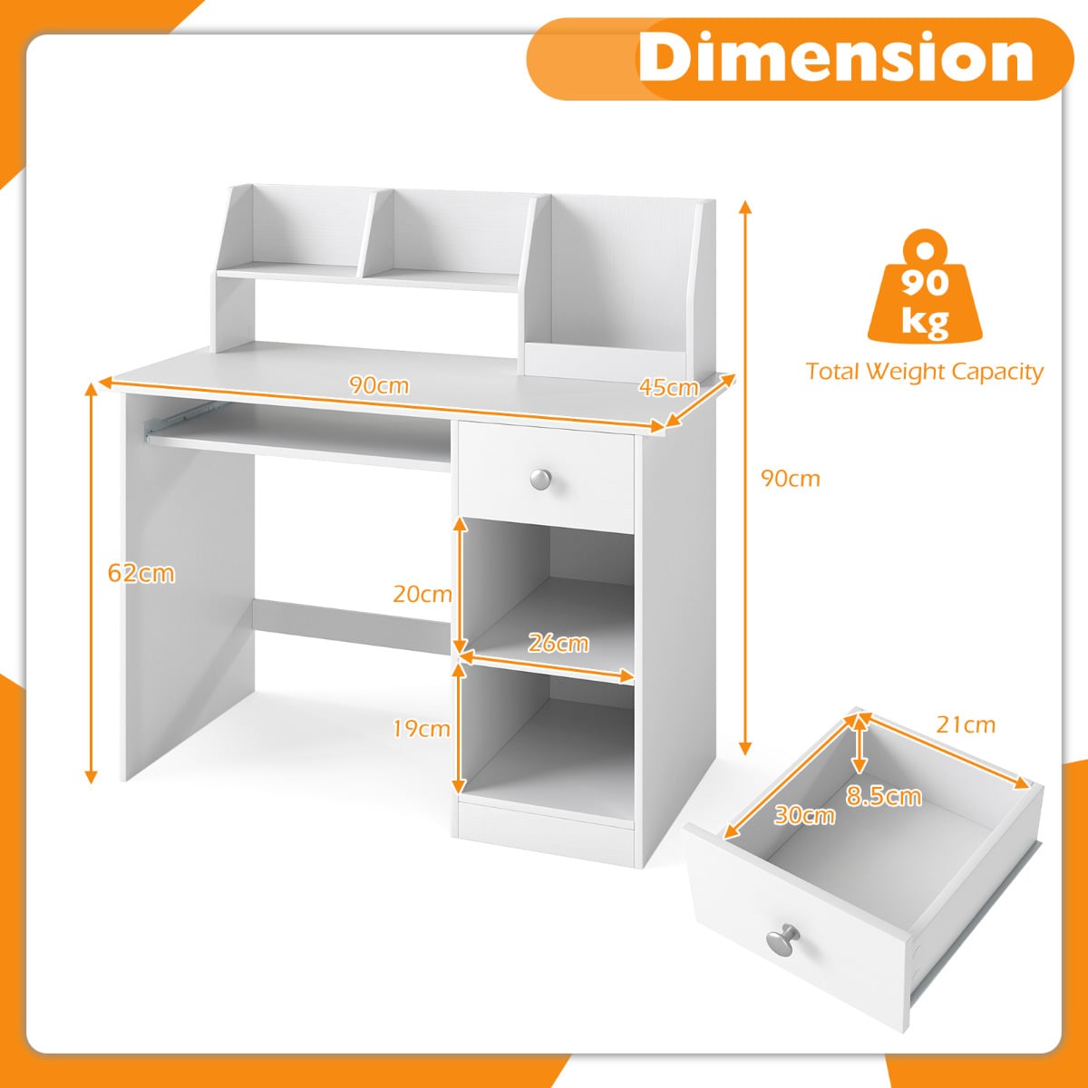 Kids Study Desk Multifunctional Student Desk-White