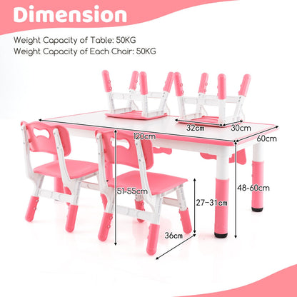 Kids Table and 4 Chairs Set with Graffiti Desktop for Home Daycare School-Pink
