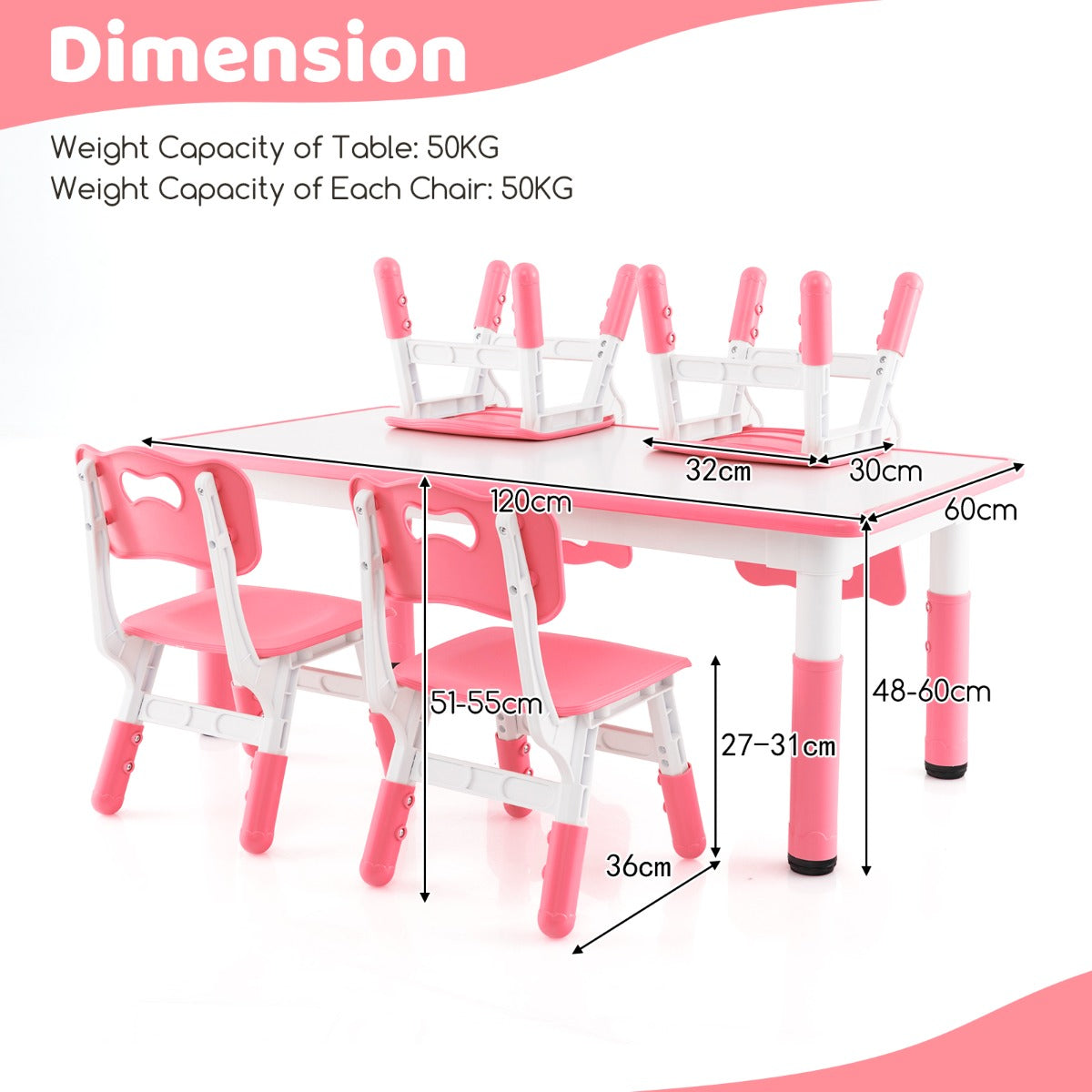 Kids Table and 4 Chairs Set with Graffiti Desktop for Home Daycare School-Pink