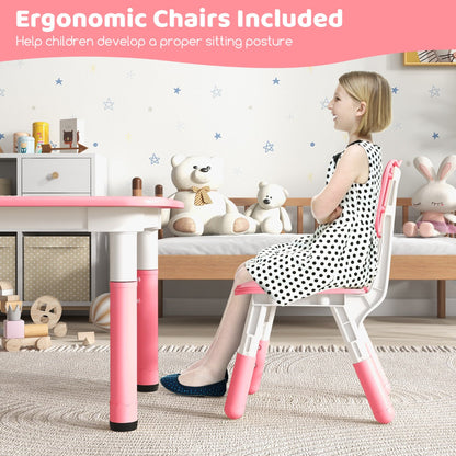 Kids Table and 4 Chairs Set with Graffiti Desktop for Home Daycare School-Pink