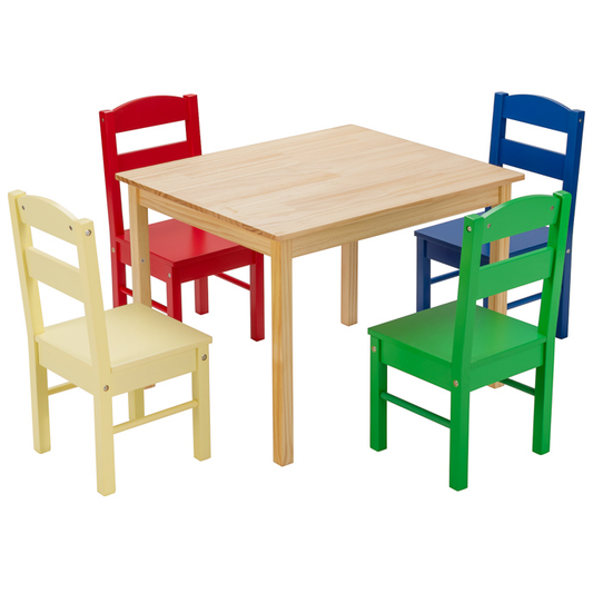 Kids Table and 4 Chairs Set for Toddlers Dining, Drawing, Reading-Multicolor