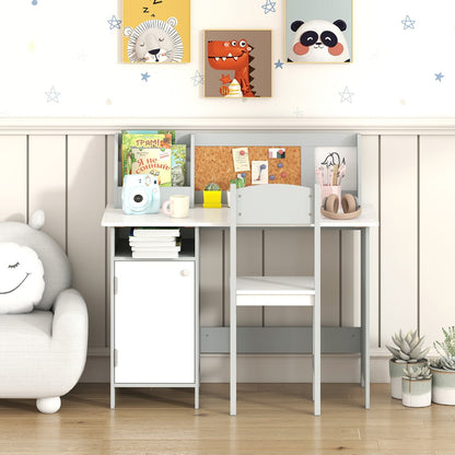Kids Table and Chair Set with Hutch and Cabinet-Gray & White