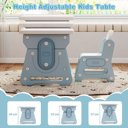 Kids Table and Chair Set with Tiltable Whiteboard and Book Stand-Blue