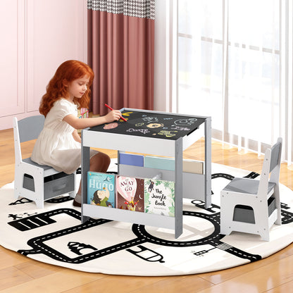 Kids Table and Chairs Set Toddler Wooden Activity Desk-Grey