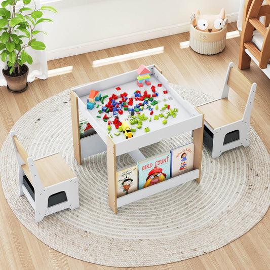Kids Table and Chairs Set Toddler Wooden Activity Desk-Natural