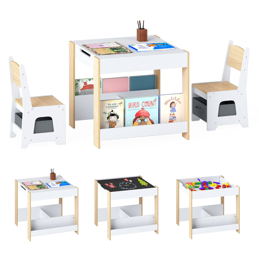Kids Table and Chairs Set Toddler Wooden Activity Desk-Natural