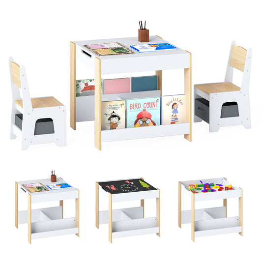 Kids Table and Chairs Set Toddler Wooden Activity Desk-Natural