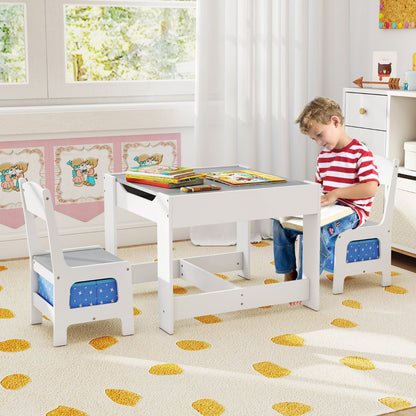Kids Table Chair Set with Double Side Tabletop Table and Storage Box-Navy