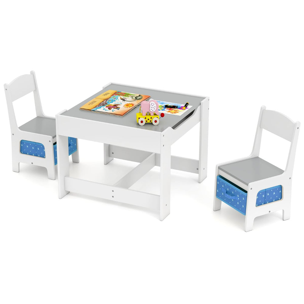 Kids Table Chair Set with Double Side Tabletop Table and Storage Box-Navy