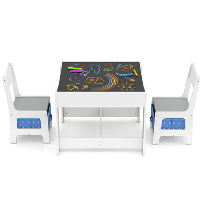 Kids Table Chair Set with Double Side Tabletop Table and Storage Box-Navy
