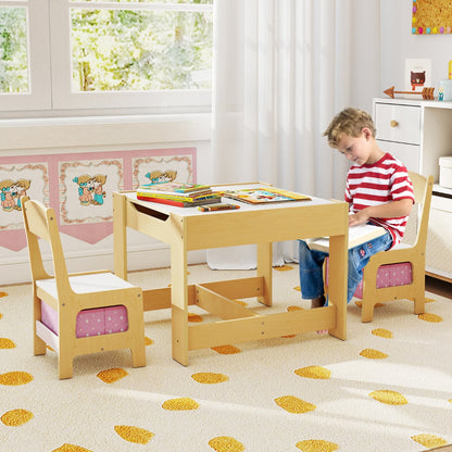 Kids Table Chair Set with Double Side Tabletop Table and Storage Box-Light Pink