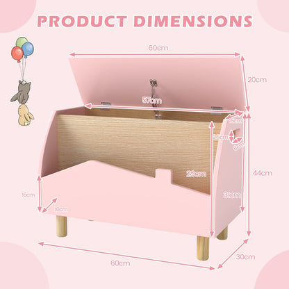Multifunctional Kids Toy Box with Safety Hinge for Playroom-Pink