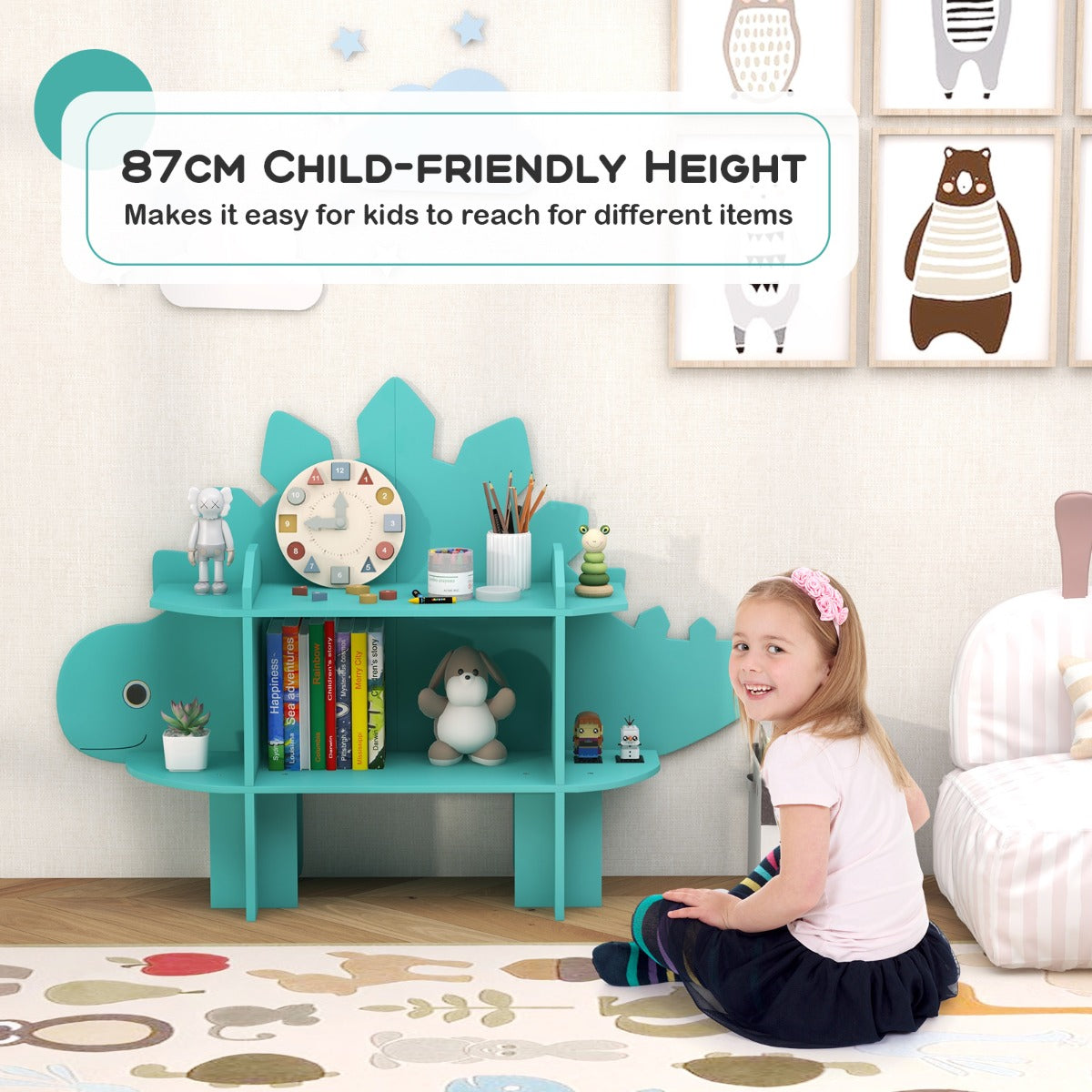 Kids Toy Storage Organizer with Anti-Toppling System for Play Room Nursery Kindergarten-Green