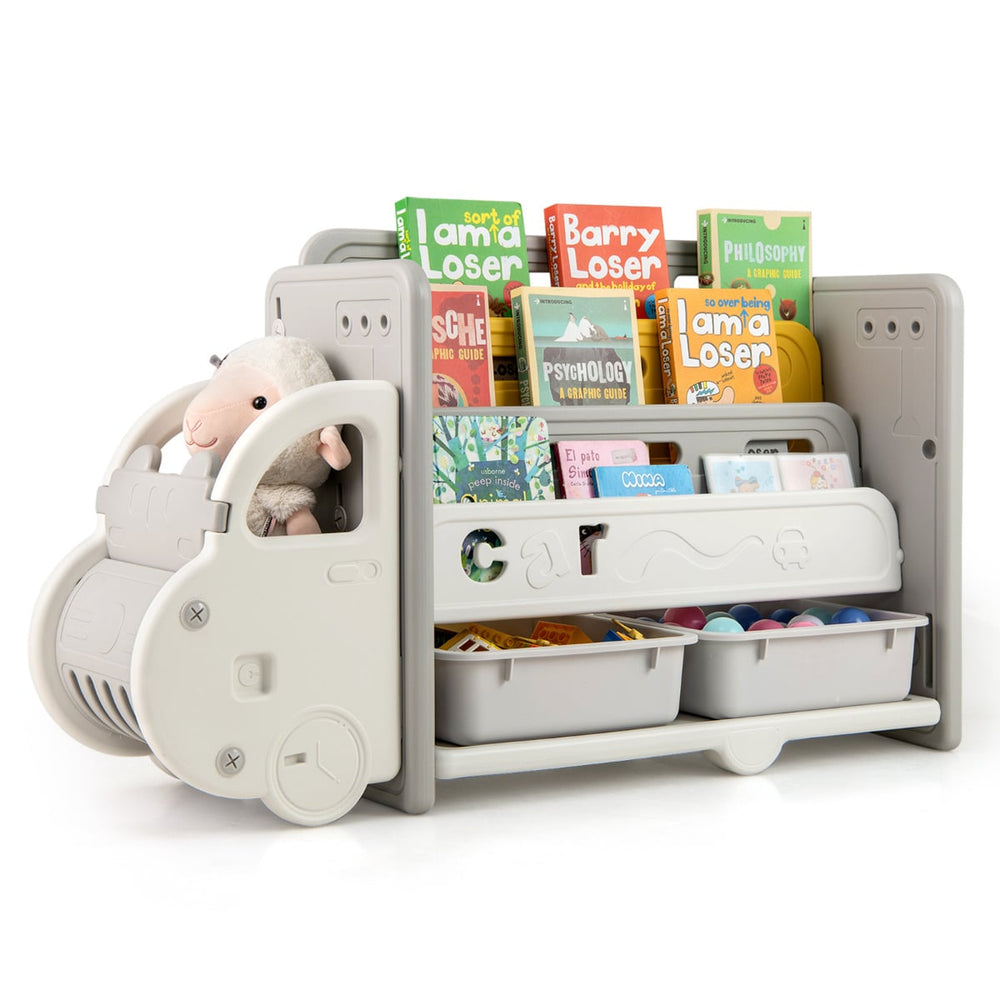 Kids Toy Storage and Bookshelf Car Themed Toy Storage Cabinet